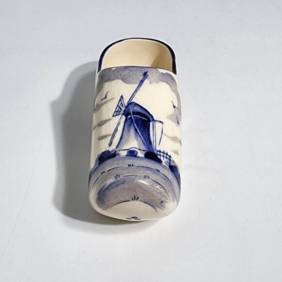 Ceramic Dutch Windmill Painted Clog Shoe Planter Japan Blue White VTG - Picture 5 of 10